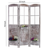 Benzara 3 Panel Foldable Wooden Screen with Garden Design, Brown BM205413 Brown Wood BM205413