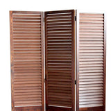 Benzara Traditional Foldable Wooden Shutter Screen with 3 Panels, Brown BM205415 Brown Wood BM205415