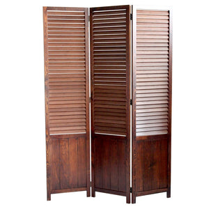 Benzara Traditional Foldable Wooden Shutter Screen with 3 Panels, Brown BM205415 Brown Wood BM205415