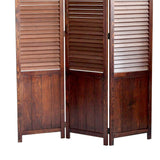 Benzara Traditional Foldable Wooden Shutter Screen with 3 Panels, Brown BM205415 Brown Wood BM205415