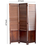 Benzara Traditional Foldable Wooden Shutter Screen with 3 Panels, Brown BM205415 Brown Wood BM205415