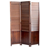 Traditional Foldable Wooden Shutter Screen with 3 Panels, Brown