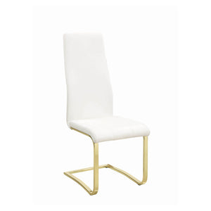 Benzara Leatherette Breuer Style Dining Chair, Set of 4, White and Gold BM205436 White and Gold Metal and Leatherette BM205436