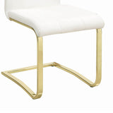 Benzara Leatherette Breuer Style Dining Chair, Set of 4, White and Gold BM205436 White and Gold Metal and Leatherette BM205436