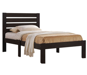 Benzara Contemporary Style Wooden Full Size Bed with Slatted Headboard, Brown BM205566 Brown Wood and Metal BM205566