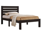 Contemporary Style Wooden Full Size Bed with Slatted Headboard, Brown