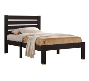 Benzara Contemporary Style Wooden Twin Size Bed with Slatted Headboard, Brown BM205567 Brown Wood and Metal BM205567