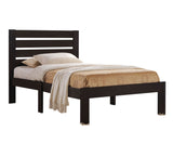 Contemporary Style Wooden Twin Size Bed with Slatted Headboard, Brown