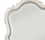 Benzara Traditional Mirror with Wooden Scrollwork Crown, White and Silver BM205579 White and Silver Wood, Mirror and Veneer BM205579