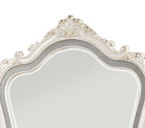 Benzara Traditional Mirror with Wooden Scrollwork Crown, White and Silver BM205579 White and Silver Wood, Mirror and Veneer BM205579