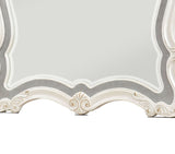 Benzara Traditional Mirror with Wooden Scrollwork Crown, White and Silver BM205579 White and Silver Wood, Mirror and Veneer BM205579