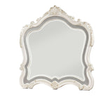 Traditional Mirror with Wooden Scrollwork Crown, White and Silver