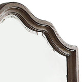 Benzara Wooden Rectangular Shape Mirror with Scalloped Top, Brown and Silver BM205591 Brown and Silver Wood, Mirror and Veneer BM205591