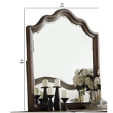 Benzara Wooden Rectangular Shape Mirror with Scalloped Top, Brown and Silver BM205591 Brown and Silver Wood, Mirror and Veneer BM205591