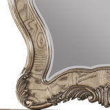 Benzara Wooden Mirror with Scrollwork Crown and Trim Details, Brown and Silver BM205593 Brown and Silver Wood, Mirror and Veneer BM205593