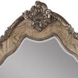 Benzara Wooden Mirror with Scrollwork Crown and Trim Details, Brown and Silver BM205593 Brown and Silver Wood, Mirror and Veneer BM205593