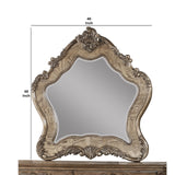 Benzara Wooden Mirror with Scrollwork Crown and Trim Details, Brown and Silver BM205593 Brown and Silver Wood, Mirror and Veneer BM205593