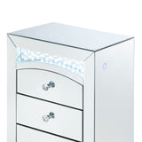 Benzara Mirrored Wooden Night Table with 3 Storage Drawers and Knobs, Silver BM205620 Silver Mirror, LED Glass, Faux Crystals and Wood BM205620