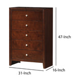 Benzara Contemporary Style Wooden Chest with 5 Storage Drawers, Brown BM205629 Brown Wood and Veneer BM205629