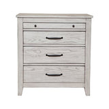 Transitional Style Three Drawer Nightstand with Pull Out Tray, Gray