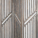 Benzara Traditional Slatted 3 Panel Wooden Room Divider, Weathered Brown BM205775 Brown Wood and Metal BM205775