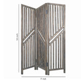 Benzara Traditional Slatted 3 Panel Wooden Room Divider, Weathered Brown BM205775 Brown Wood and Metal BM205775