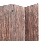 Benzara Textured and Bark Designed Wooden 3 Panel Room Divider , Natural Brown BM205776 Brown Wood and Metal BM205776