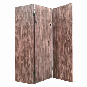 Benzara Textured and Bark Designed Wooden 3 Panel Room Divider , Natural Brown BM205776 Brown Wood and Metal BM205776