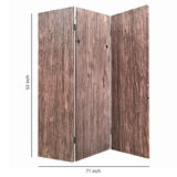 Benzara Textured and Bark Designed Wooden 3 Panel Room Divider , Natural Brown BM205776 Brown Wood and Metal BM205776