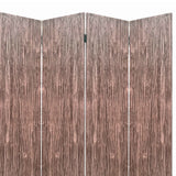 Benzara Textured and Bark Designed Wooden 4 Panel Room Divider , Natural Brown BM205777 Brown Wood and Metal BM205777