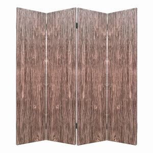 Benzara Textured and Bark Designed Wooden 4 Panel Room Divider , Natural Brown BM205777 Brown Wood and Metal BM205777