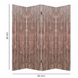 Benzara Textured and Bark Designed Wooden 4 Panel Room Divider , Natural Brown BM205777 Brown Wood and Metal BM205777