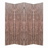 Textured and Bark Designed Wooden 4 Panel Room Divider , Natural Brown