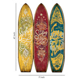 Benzara Beach Themed Surfboard Shaped 3 Panel Wooden Room Divider, Multicolor BM205779 Multicolor Wood and Metal BM205779