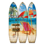 Lounge and Umbrella Print Surfboard Shaped 3 Panel Room Divider, Multicolor