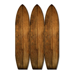 Benzara Plank Style Surfboard Shaped 3 Panel Wooden Room Divider, Brown BM205782 Brown Wood and Metal BM205782