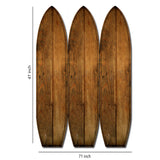 Benzara Plank Style Surfboard Shaped 3 Panel Wooden Room Divider, Brown BM205782 Brown Wood and Metal BM205782