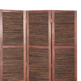 Benzara Wooden 3 Panel Room Divider with Horizontal Bamboo Stripes, Dark Brown BM205783 Brown Wood, Bamboo and Metal BM205783