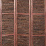 Benzara Wooden 3 Panel Room Divider with Horizontal Bamboo Stripes, Dark Brown BM205783 Brown Wood, Bamboo and Metal BM205783