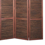 Benzara Wooden 3 Panel Room Divider with Horizontal Bamboo Stripes, Dark Brown BM205783 Brown Wood, Bamboo and Metal BM205783