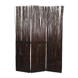 Benzara Traditional 3 Panel Wooden Willow Branch Room Divider, Brown BM205785 Brown Wood, Willow Branch and Metal BM205785