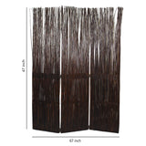 Benzara Traditional 3 Panel Wooden Willow Branch Room Divider, Brown BM205785 Brown Wood, Willow Branch and Metal BM205785