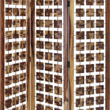 Benzara Wooden 3 Panel Room Divider with Interconnected Square Blocks, Brown BM205787 Brown Wood and Metal BM205787