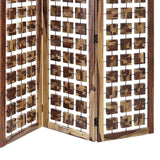 Benzara Wooden 3 Panel Room Divider with Interconnected Square Blocks, Brown BM205787 Brown Wood and Metal BM205787