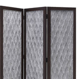 Benzara Wooden 3 Panel Room Divider with Textured Diamond Pattern, Gray and Black BM205788 Gray and Black Wood and Metal BM205788