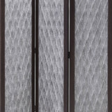 Benzara Wooden 3 Panel Room Divider with Textured Diamond Pattern, Gray and Black BM205788 Gray and Black Wood and Metal BM205788