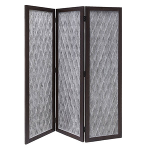 Benzara Wooden 3 Panel Room Divider with Textured Diamond Pattern, Gray and Black BM205788 Gray and Black Wood and Metal BM205788