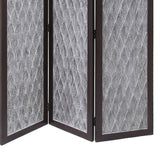 Benzara Wooden 3 Panel Room Divider with Textured Diamond Pattern, Gray and Black BM205788 Gray and Black Wood and Metal BM205788