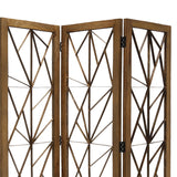 Benzara Wooden Handcrafted 3 Panel Room Divider with Intricate Iron Design, Brown BM205789 Brown Wood and Metal BM205789