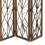 Benzara Wooden Handcrafted 3 Panel Room Divider with Intricate Iron Design, Brown BM205789 Brown Wood and Metal BM205789